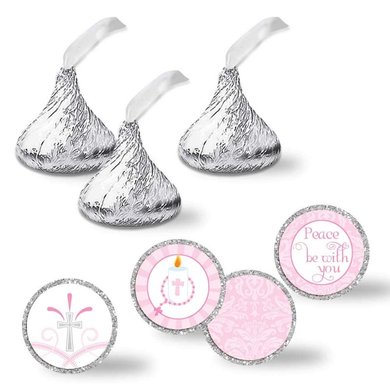 Amanda Creation First Holy Communion Kiss Sticker Labels for Girls, 300 Party Circle Sticker Sized 0.75â€ for Chocolate Drop Kisses by AmandaCreation, Great for Party Favors, Envelope Seals & Goodie Bags - Image 1